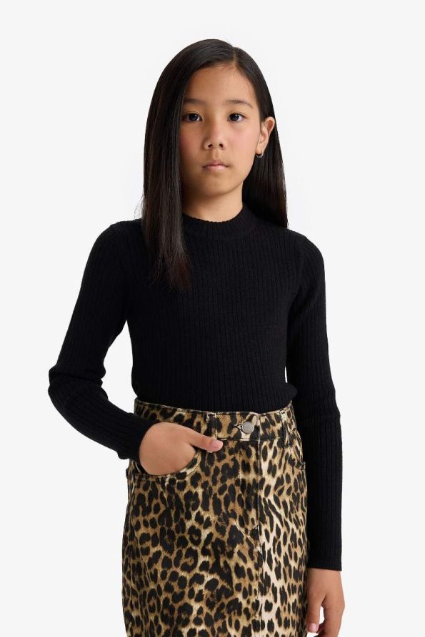Girls' Fitted Crew Neck Ribbed Sweater
