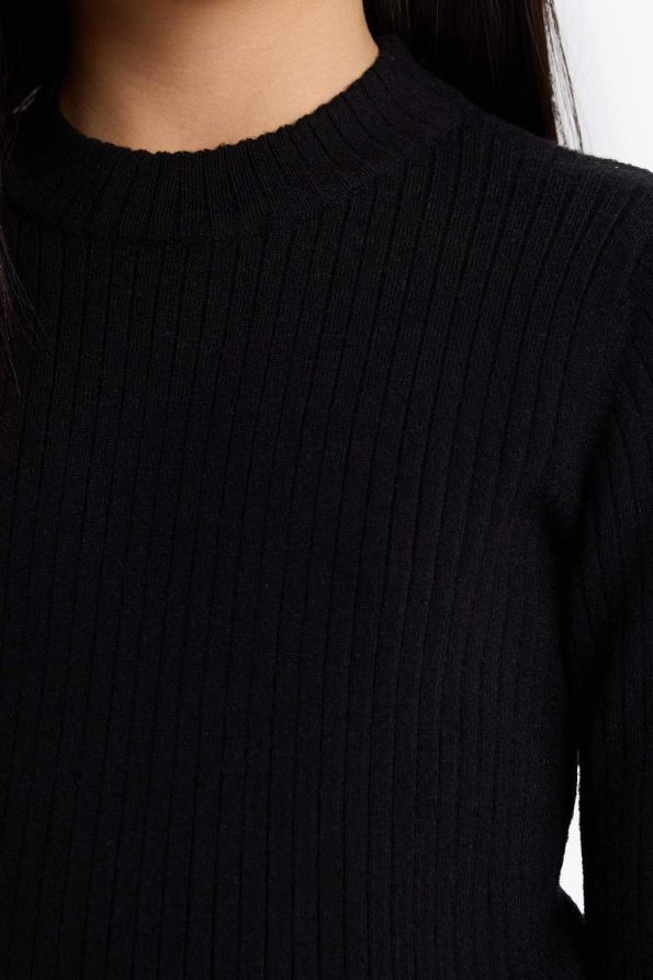 Girls' Fitted Crew Neck Ribbed Sweater