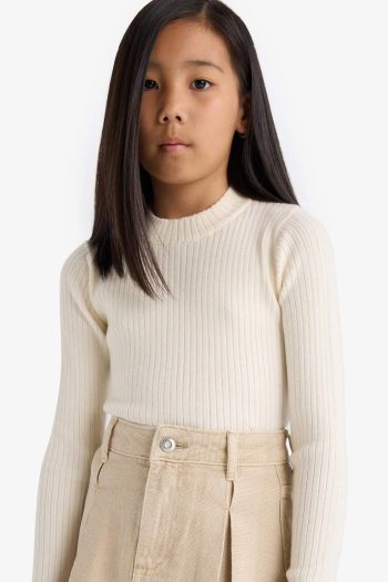 Girls' Fitted Crew Neck Ribbed Sweater