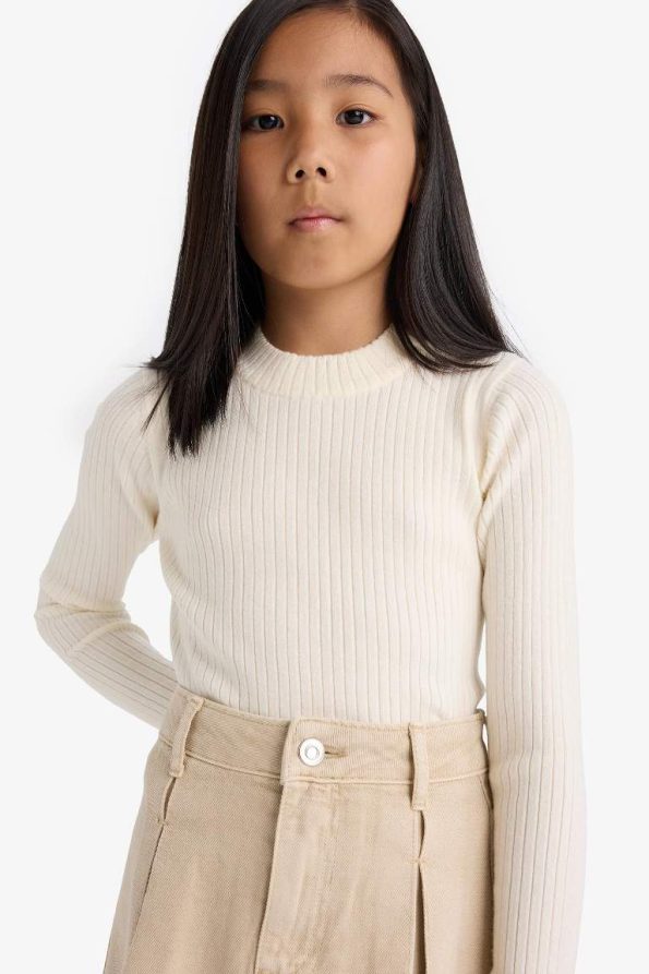 Girls' Fitted Crew Neck Ribbed Sweater