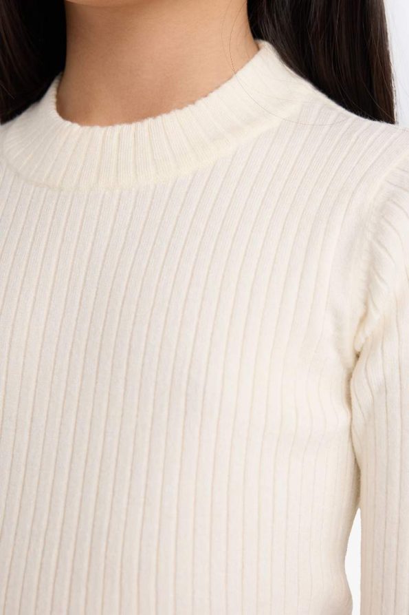 Girls' Fitted Crew Neck Ribbed Sweater