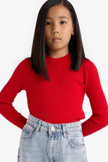 Girls' Fitted Crew Neck Ribbed Sweater