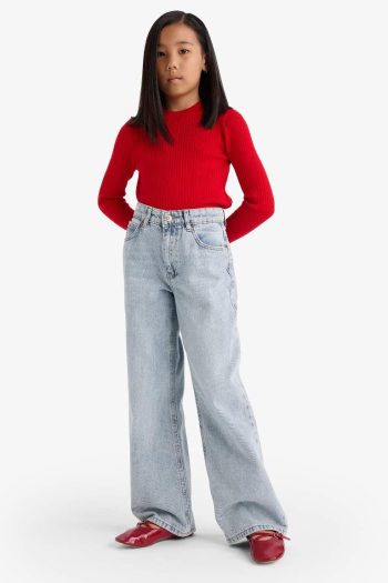 Girls' Fitted Crew Neck Ribbed Sweater