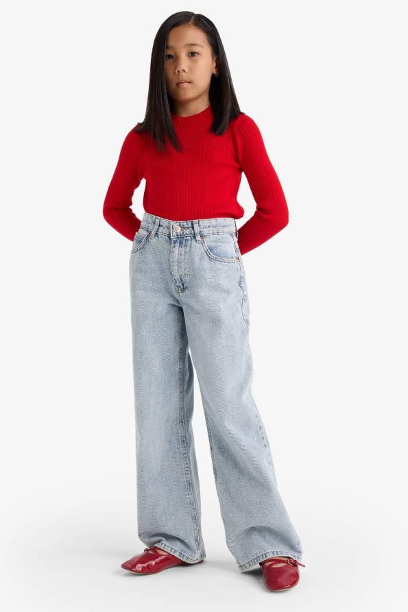 Girls' Fitted Crew Neck Ribbed Sweater