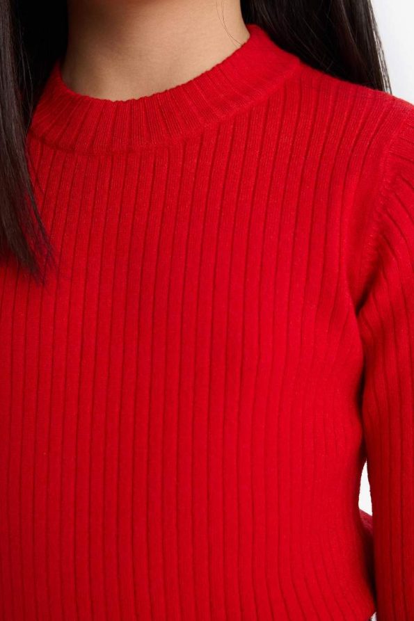 Girls' Fitted Crew Neck Ribbed Sweater