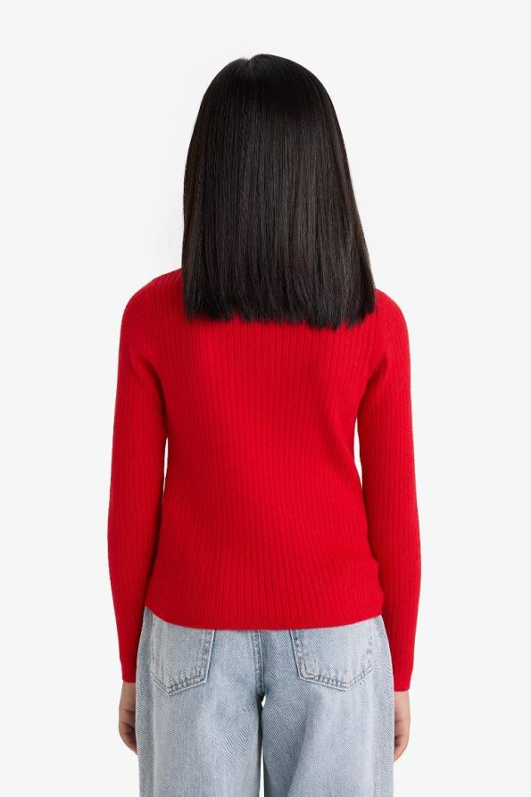 Girls' Fitted Crew Neck Ribbed Sweater