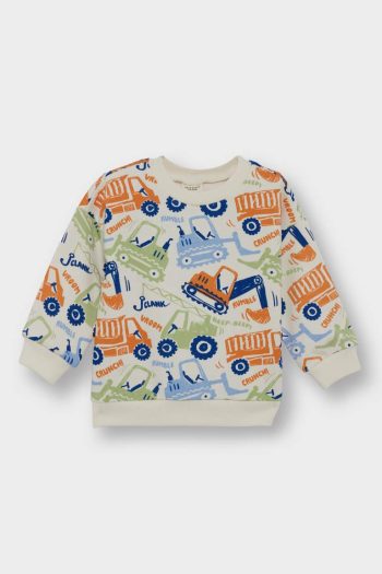 Boys' Soft-Fleece Crew Neck Vehicle Print Sweatshirt