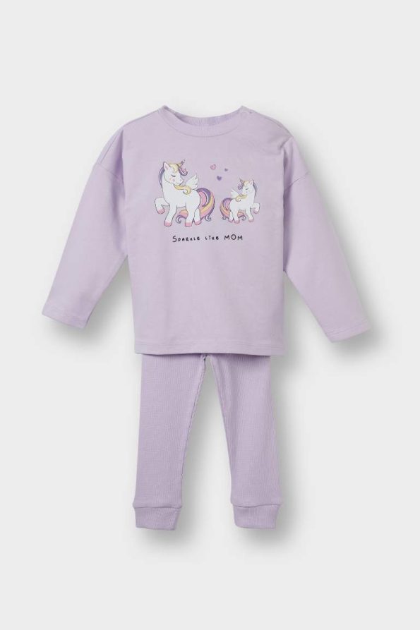 Baby Girl 2-Piece Unicorn Print Long Sleeve Top and Bottom Set