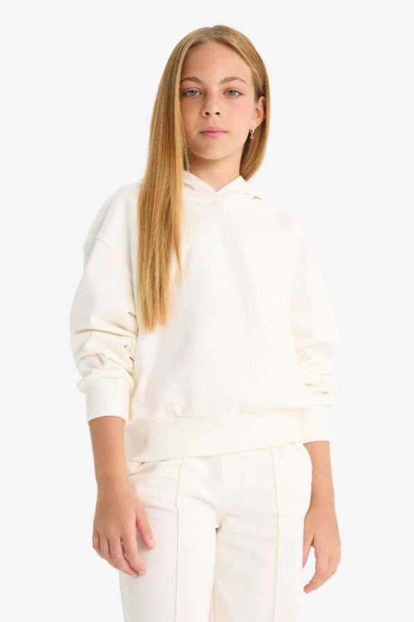 Girls' Relax Fit Hooded Basic Sweatshirt