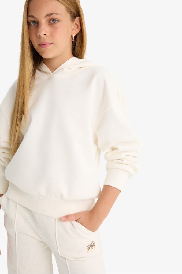 Girls' Relax Fit Hooded Basic Sweatshirt