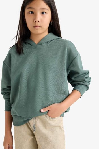 Girls' Relax Fit Hooded Basic Sweatshirt
