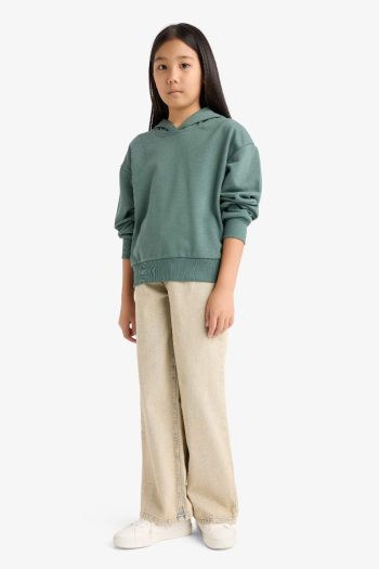 Girls' Relax Fit Hooded Basic Sweatshirt