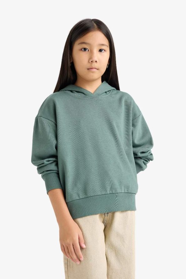 Girls' Relax Fit Hooded Basic Sweatshirt