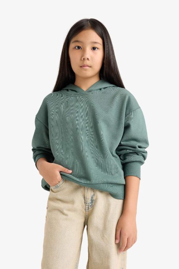 Girls' Relax Fit Hooded Basic Sweatshirt