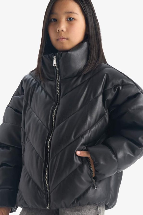 Girls' Zippered Stand Collar Puffer Jacket