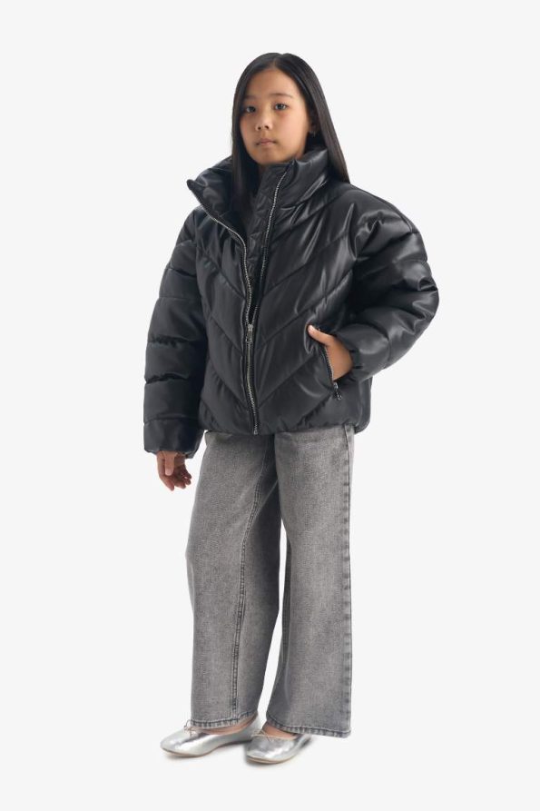 Girls' Zippered Stand Collar Puffer Jacket