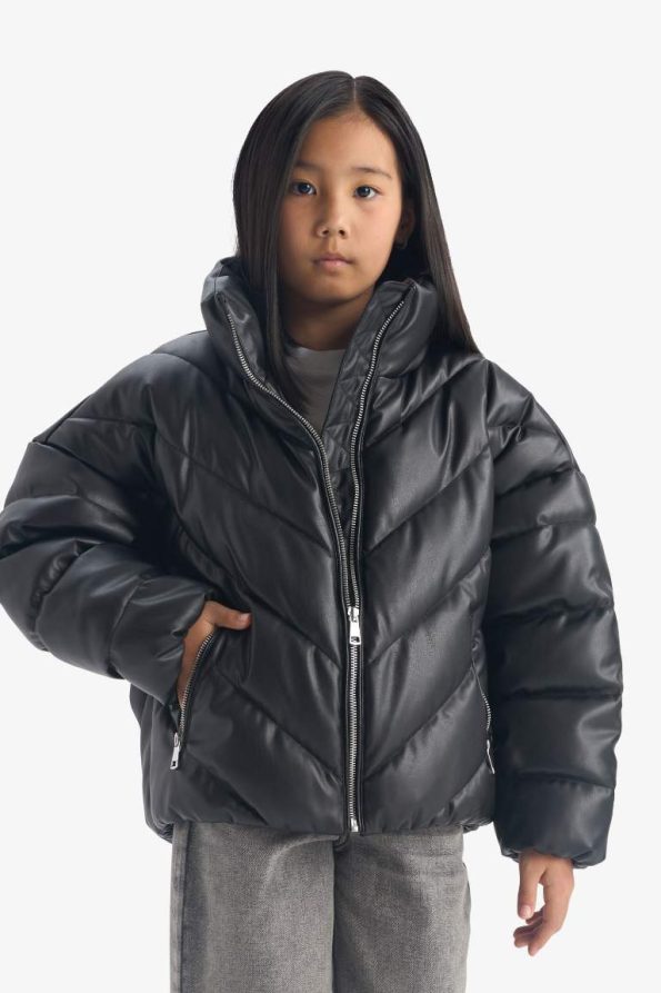 Girls' Zippered Stand Collar Puffer Jacket