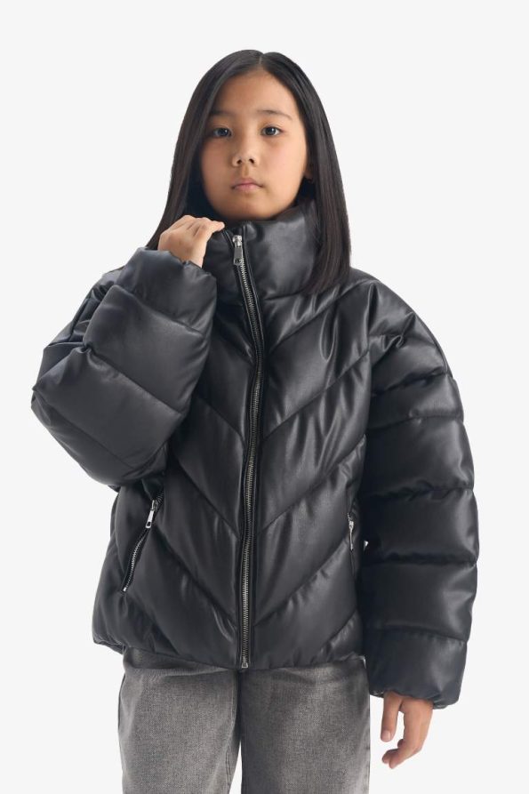 Girls' Zippered Stand Collar Puffer Jacket