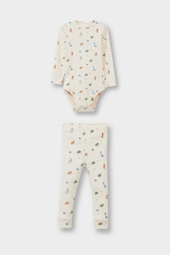 Boys' Two-Piece Dinosaur Print Long Sleeve Ribbed Bodysuit Set