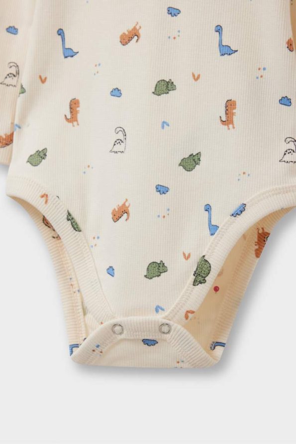 Boys' Two-Piece Dinosaur Print Long Sleeve Ribbed Bodysuit Set