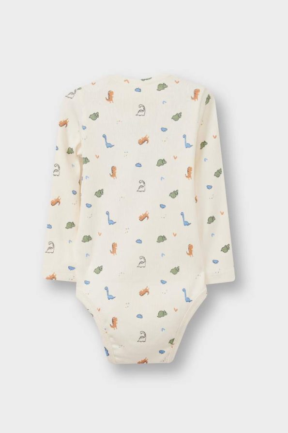 Boys' Two-Piece Dinosaur Print Long Sleeve Ribbed Bodysuit Set