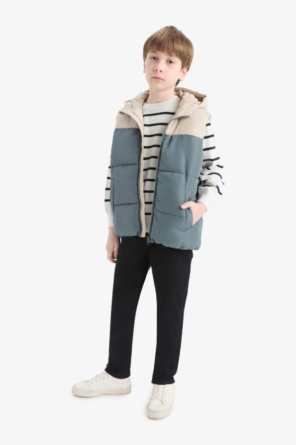 Boys' Waterproof Hooded Fleece Lined Zippered Puffer Vest