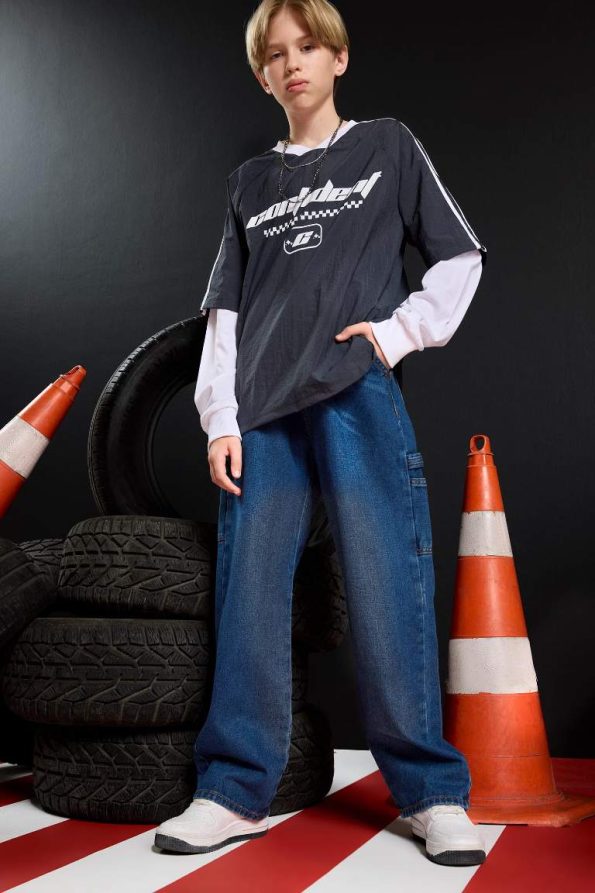 Boys Wide Leg Straight Fit Jeans