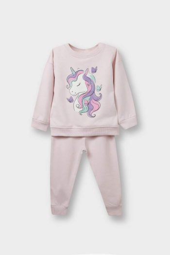 Girls' Baby 2-Piece Unicorn Print Soft Fleece Sweatshirt and Pants Set