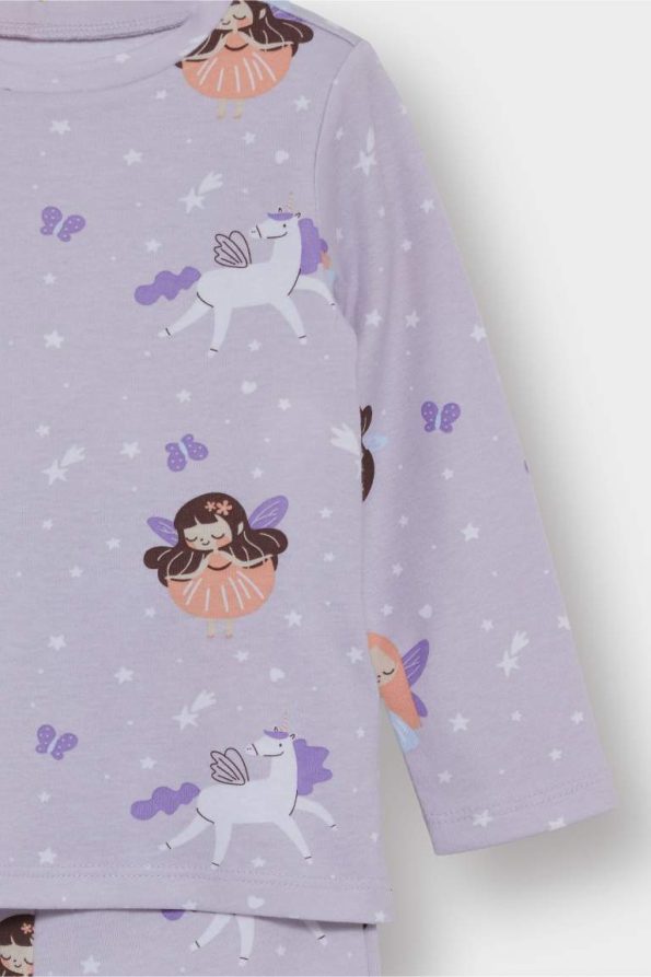 Girls' Long Sleeve Pajama Set with Patterned Top and Long Pants