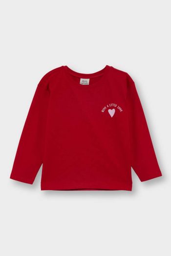 Girls' Baby Heart Patterned Crew Neck Long Sleeve T-Shirt Set