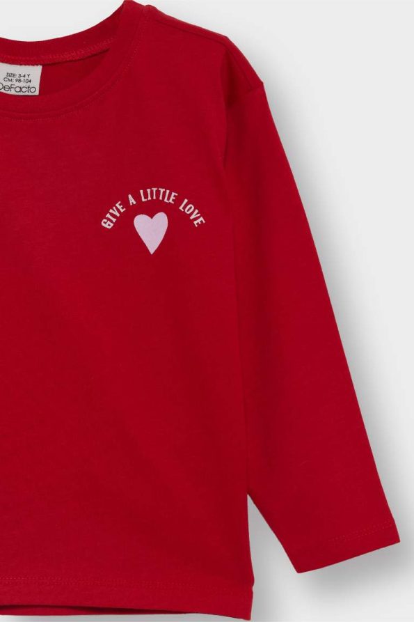 Girls' Baby Heart Patterned Crew Neck Long Sleeve T-Shirt Set