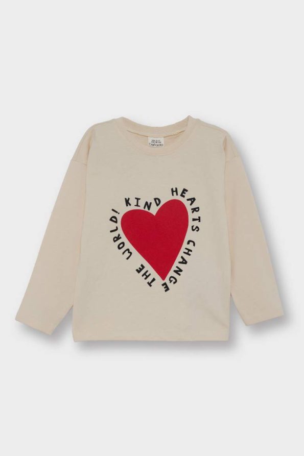 Girls' Baby Heart Patterned Crew Neck Long Sleeve T-Shirt Set