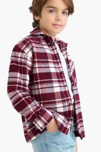 Boys' Oversized Checkered Long Sleeve Polo Shirt