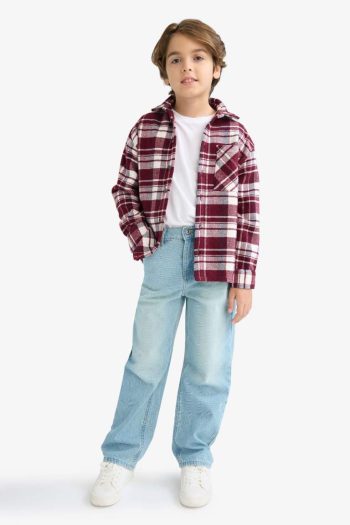 Boys' Oversized Checkered Long Sleeve Polo Shirt