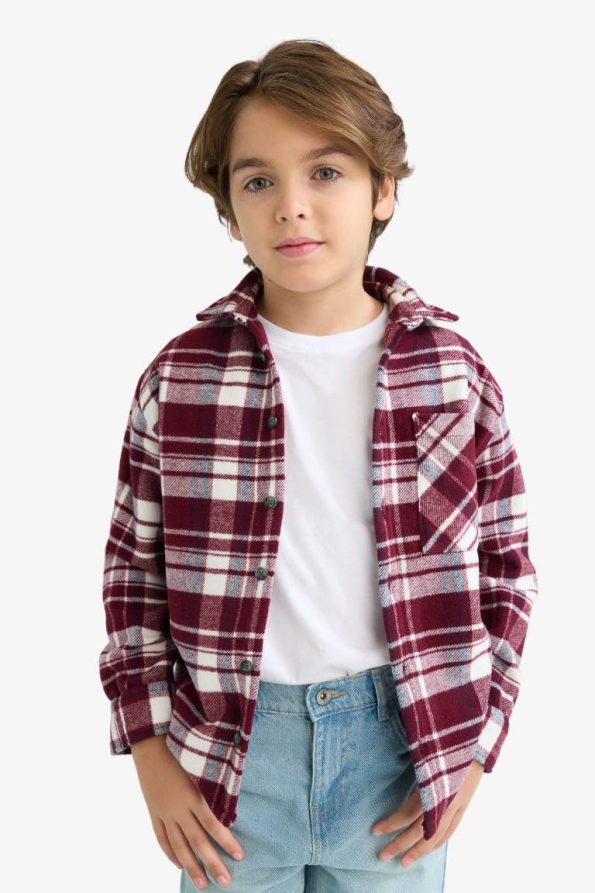 Boys' Oversized Checkered Long Sleeve Polo Shirt