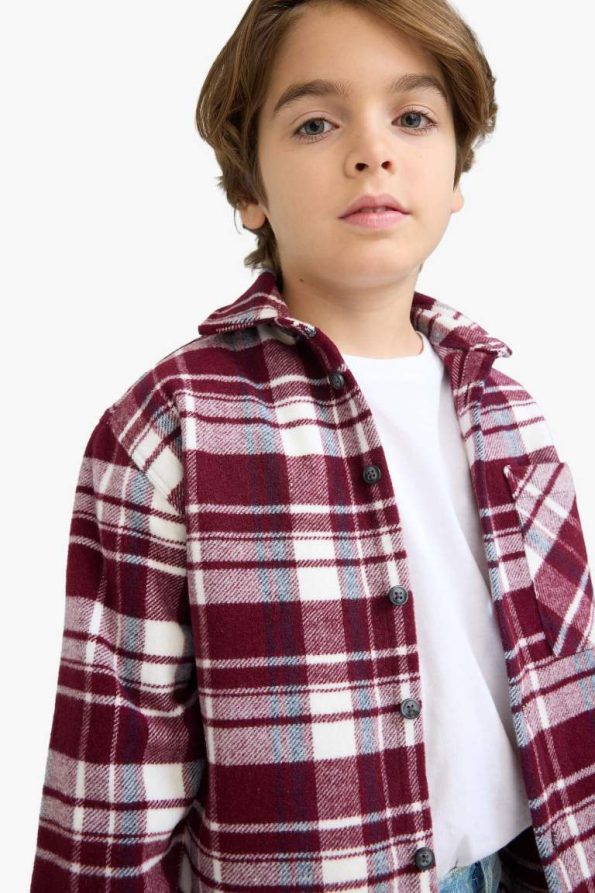 Boys' Oversized Checkered Long Sleeve Polo Shirt