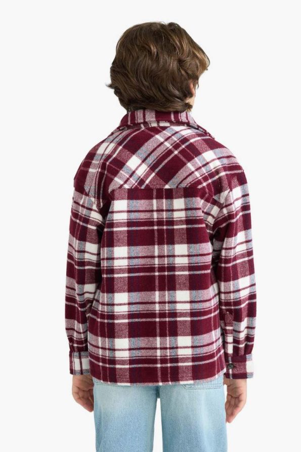 Boys' Oversized Checkered Long Sleeve Polo Shirt