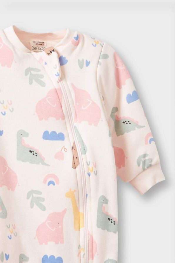 Girls' Baby 1 Tog Fleece Dinosaur Print Long Sleeve Zippered Jumpsuit