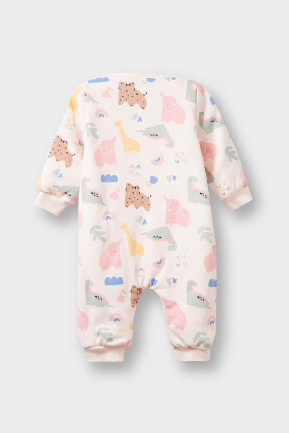 Girls' Baby 1 Tog Fleece Dinosaur Print Long Sleeve Zippered Jumpsuit