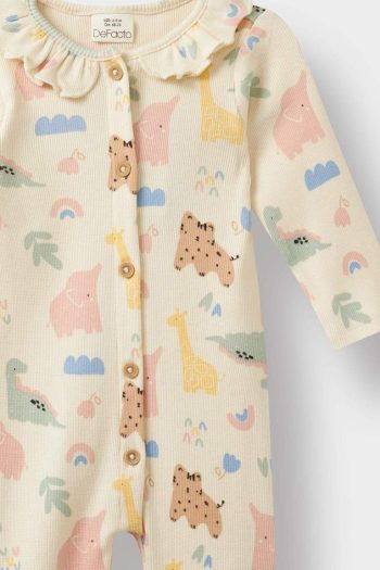 Newborn Baby Girl Animal Print Ribbed Long Sleeve Bodysuit