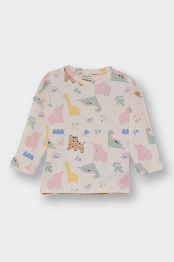 Girls' Baby 2-Piece Set with Dinosaur Print Long Sleeve T-Shirt and Overalls