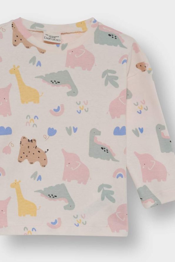 Girls' Baby 2-Piece Set with Dinosaur Print Long Sleeve T-Shirt and Overalls