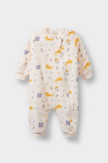 Newborn Girls' 1 Tog Patterned Zippered Long Sleeve Cotton Romper
