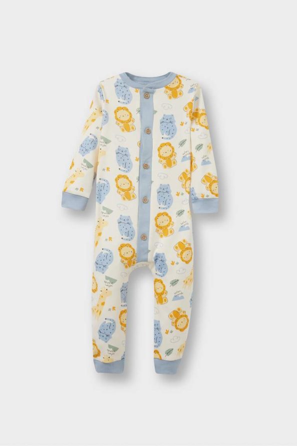 Baby Boy Newborn Safari Print Long Sleeve Romper