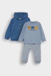 Boys' 3-Piece Hoodie Cardigan Set with Long Sleeve Printed T-Shirt and Striped Bottoms