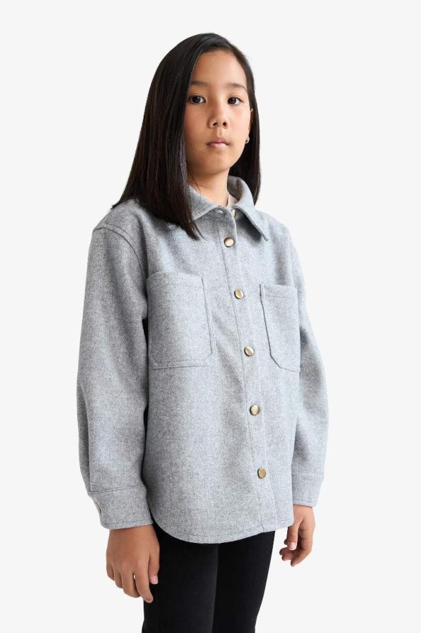Girls' Long Sleeve Snap Button Shirt Jacket