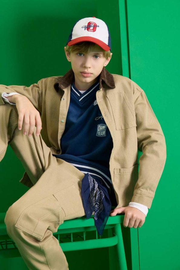 Boys' Oversized Fit Polo Collar Long Sleeve School Shirt