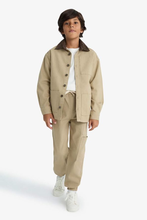 Boys' Oversized Fit Polo Collar Long Sleeve School Shirt