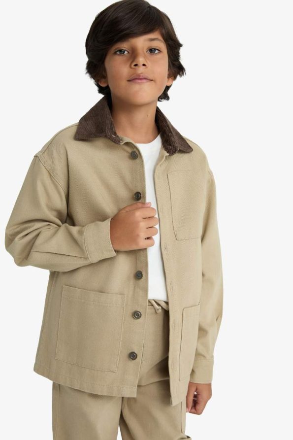 Boys' Oversized Fit Polo Collar Long Sleeve School Shirt
