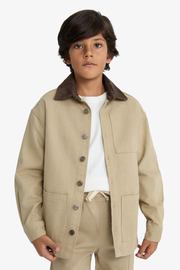 Boys' Oversized Fit Polo Collar Long Sleeve School Shirt